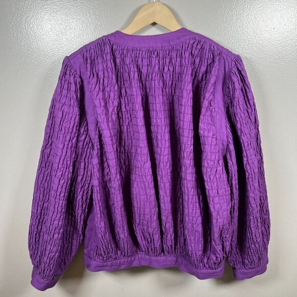 Vintage Gene Ewing BIS Crinkle Jacket Size Small Purple 80s Button Front USA - Picture 2 of 10